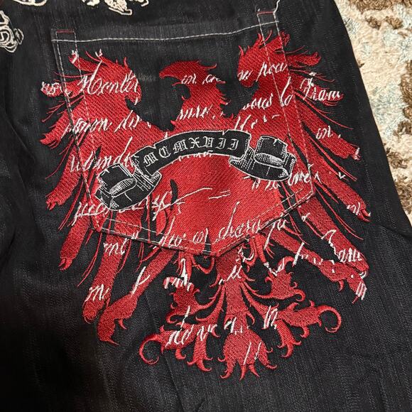 Attitude Gold Baggy Wide Leg Eagle Embroidered Jeans Size 48x33 Y2K - Picture 4 of 10